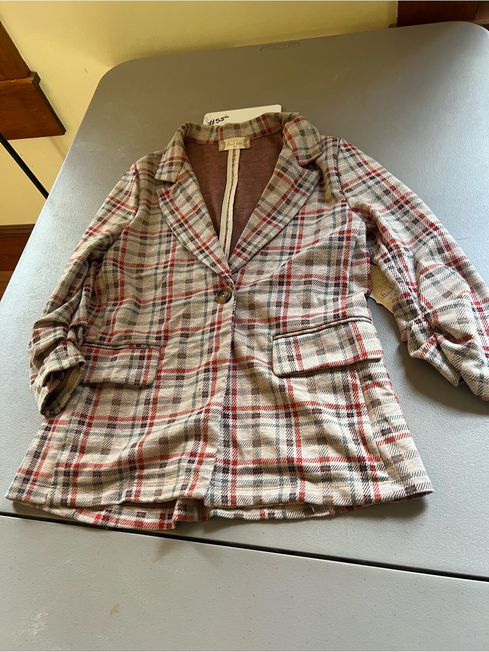 Altar'd State Plaid Blazer in Beige, Red and Gray